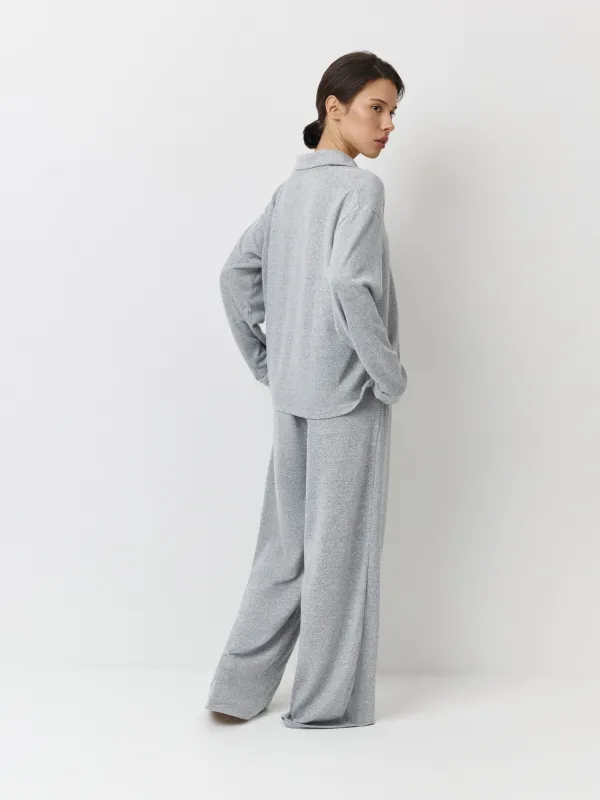 Women's trousers, homewear, size L, polyester/spandex, grey, Bertha, image-2