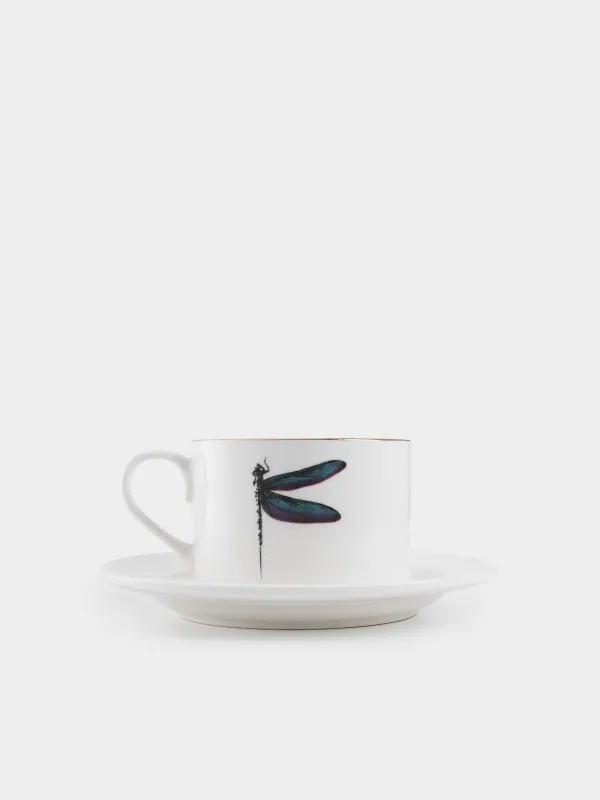 Tea pair, 1 person, 2 items, 220 ml, porcelain N, golden edging, Colored dragonfly, Symphony, image-2