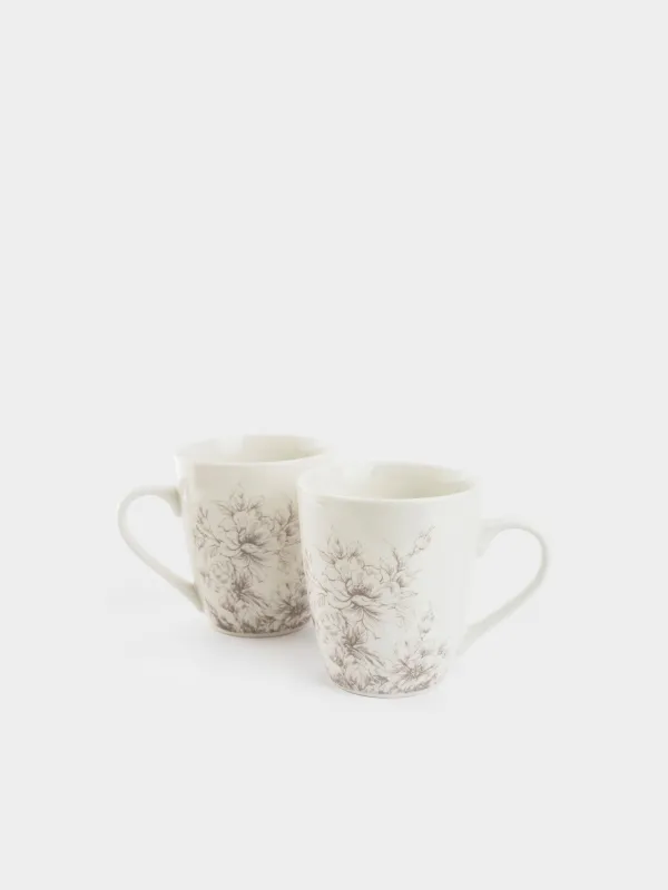 Mug, 350 ml, 2 pcs, porcelain P, white, Beige flowers, Maleo, image-1