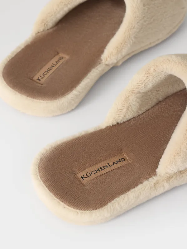 Women's slippers, homewear, size 36-37, faux fur/velour, beige-brown, Faux, image-5