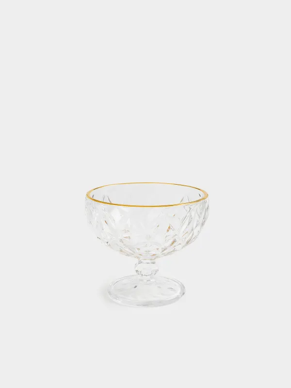 Cream bowl, 11 cm, 320 ml, P glass, with golden edging, Rhomb gold, image-0