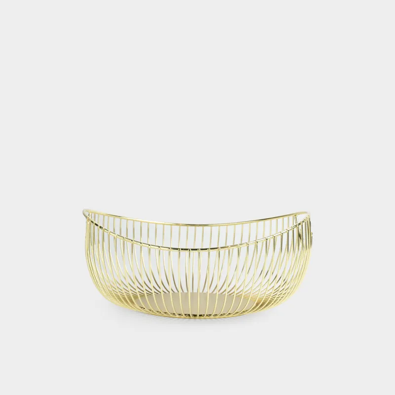 Fruit basket, 28 cm, with handles, metal, golden, Twist gold