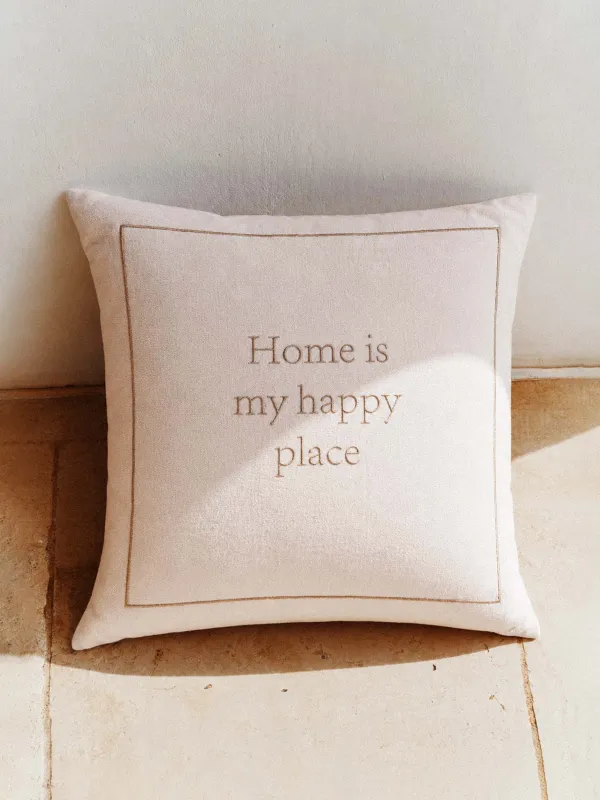 Decorative pillow, 45x45 cm, chenille/corduroy, milk, Home is my happy place, Chenill, image-2