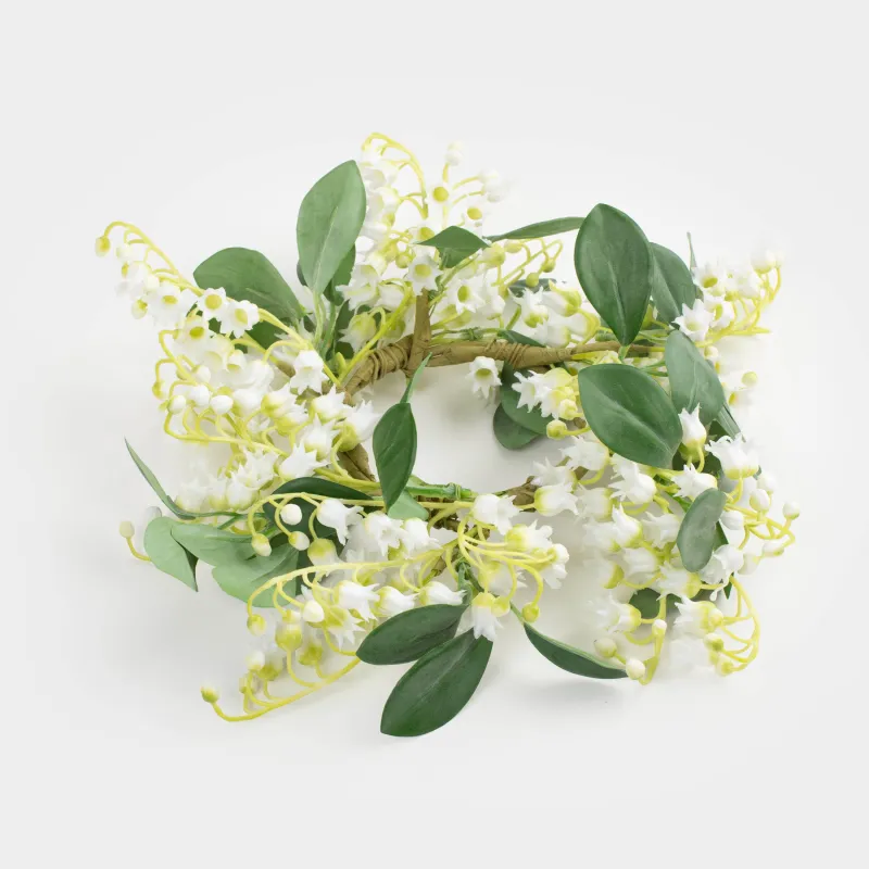 Decorative wreath, 9/26 cm, plastic, White lilies of the valley, May-lily, image-1