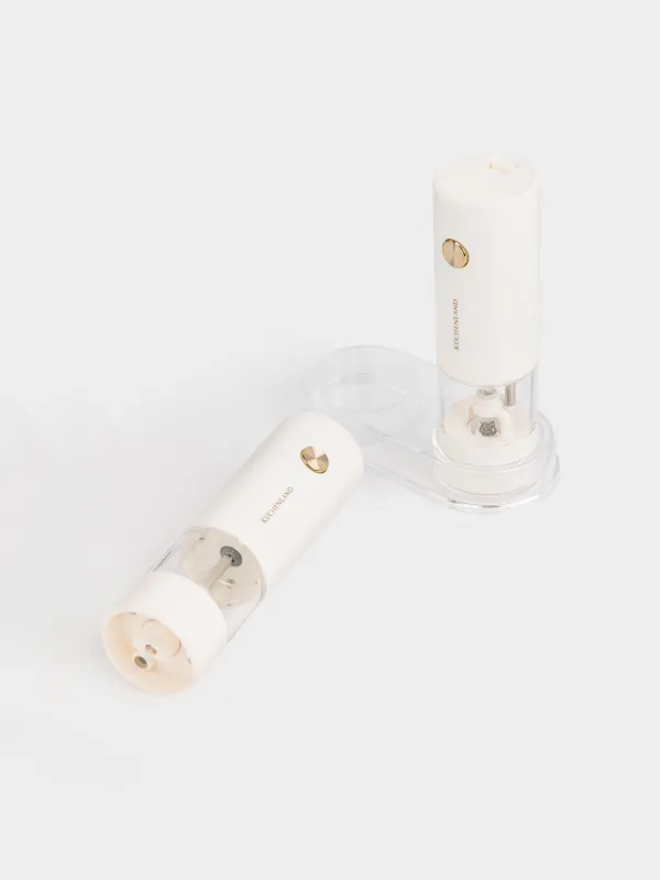 Spice mill, 18 cm, 2 pcs, electric, on a stand, plastic, milky, Liberica light, image-3