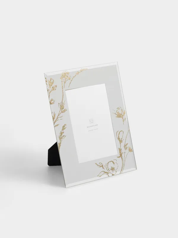 Photo frame, 17x22 cm, glass, Golden flowers, Glossy, image-0
