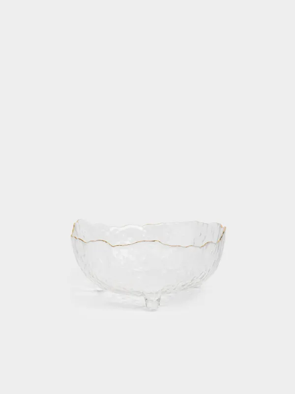 Salad bowl, 21x10 cm, 1.3 l, on legs, glass, with golden edging, Nautilus gold, image-0