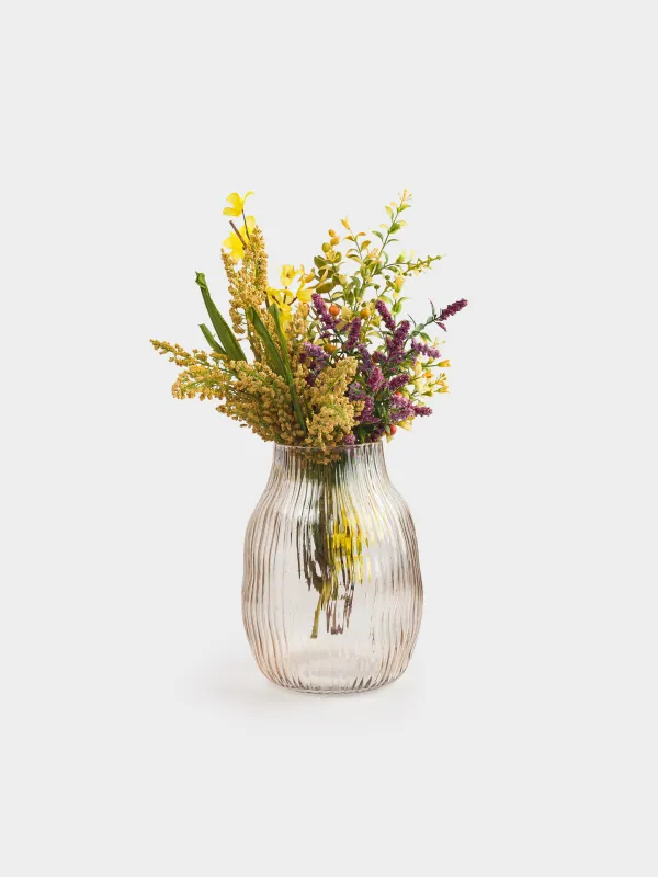 Flower vase, 24 cm, glass, beige, Stripes, image-4