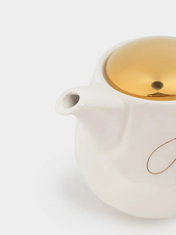 Teapot, 500 ml, porcelain P / steel, milky golden, Crumpled effect, Crumple kitchen, image-1