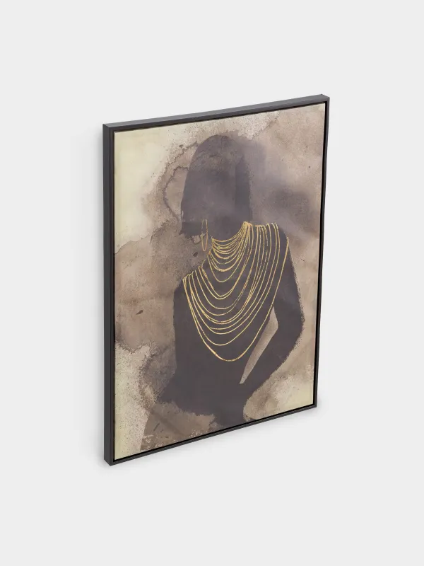 Framed painting, 78x103 cm, canvas, brown and black, Girl with gold chain, Abstract, image-1