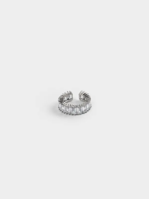 Ring, size S-M, single size, metal / glass, silver, Crystals, Jewelry crystal, image-0
