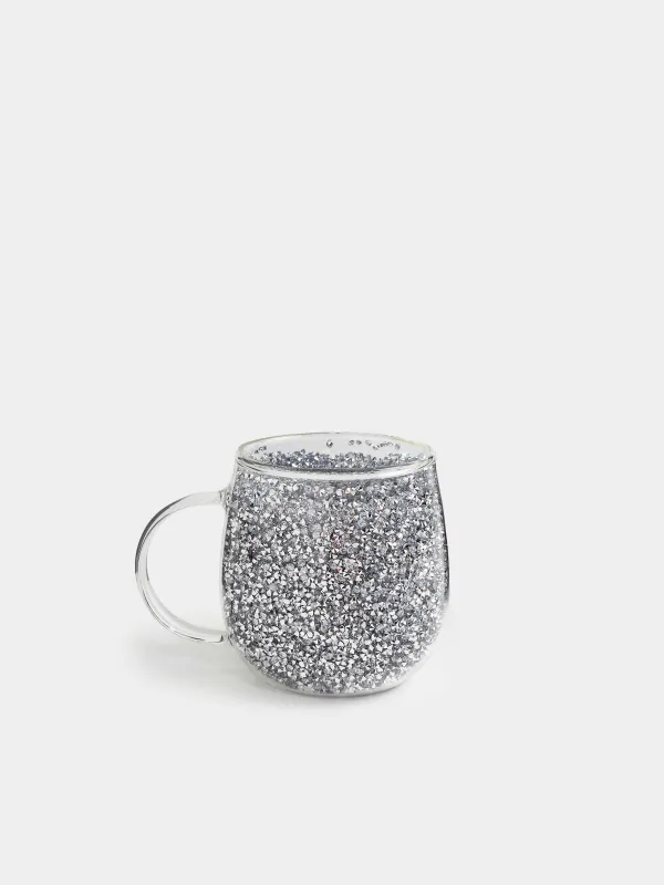Mug, 330 ml, glass B, with gray crystals inside, Air decor, image-1