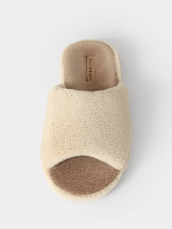 Women's slippers, homewear, size 36-37, faux fur/velour, beige-brown, Faux, image-4