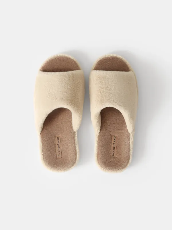 Women's slippers, homewear, size 36-37, faux fur/velour, beige-brown, Faux, image-1