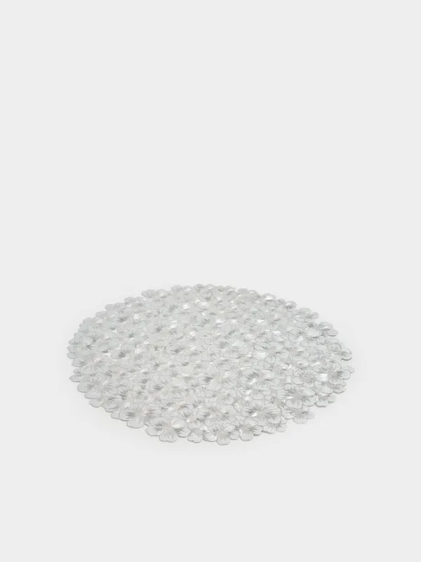 Placemat, 38 cm, PVC, round, silver, Flowers, Azhur Grid, image-1