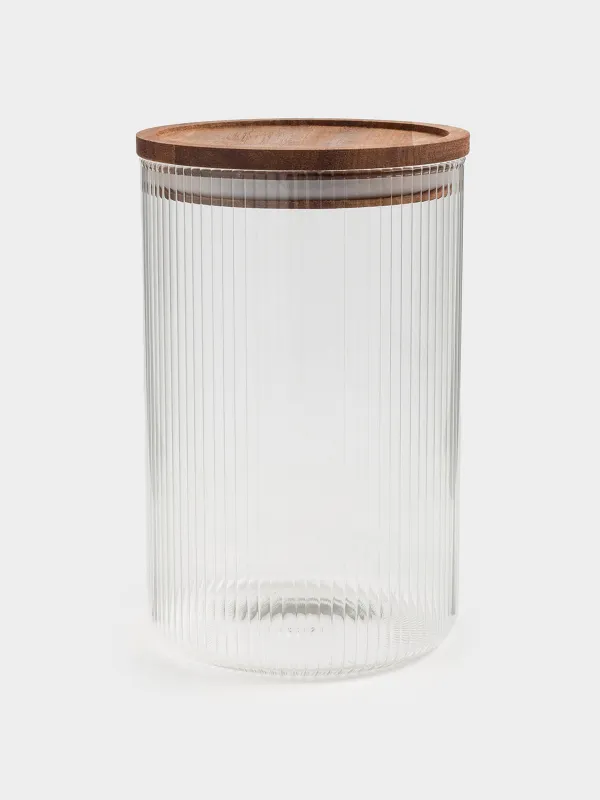 Can for bulk products, 1,2 l, glass B / wood, Ravi wood, image-0