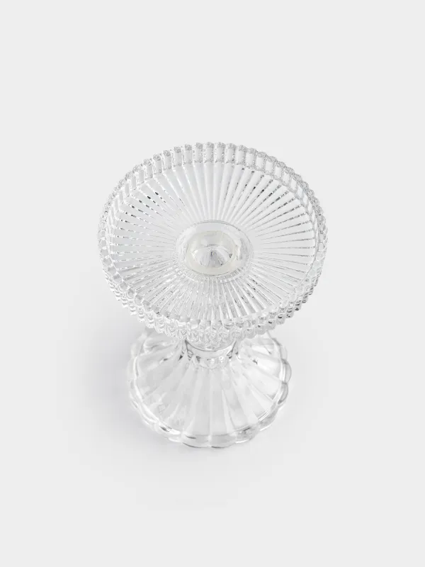 Candle holder, 12 cm, for cylindrical / thin candles, on a leg, collapsible, glass, Ribby, image-3