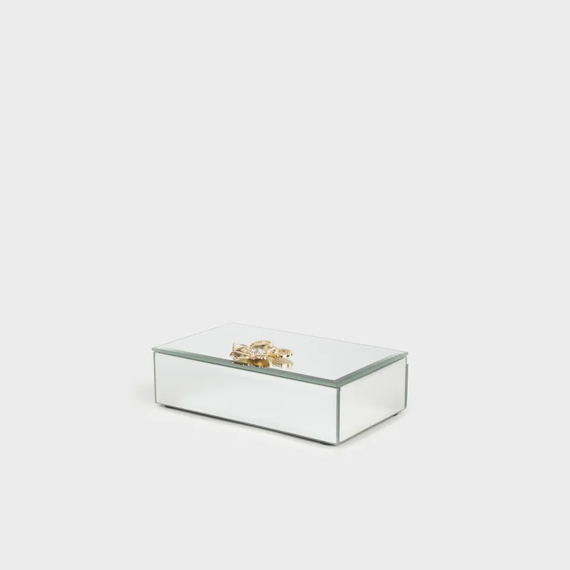 Jewelry box, 15x9 cm, glass, Mirror, Golden flower, Glossy