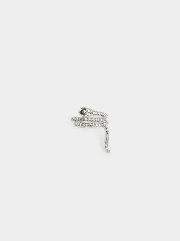 Ring, Size S-M, single size, Metal / rhinestones, Silver, Snake, Jewelry crystal, image-0