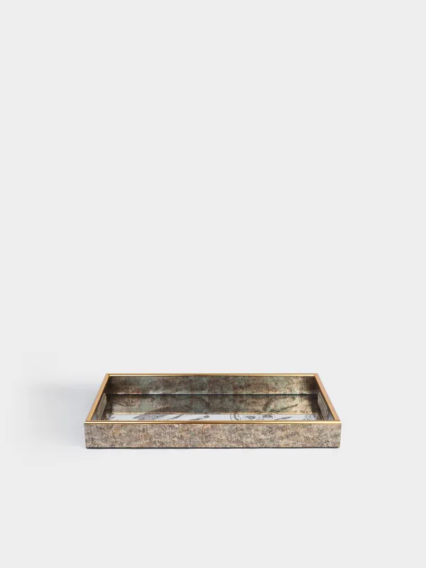 Tray, 25x40 cm, plastic / glass, rectangular, mirror, Bird, Bluebird, image-0