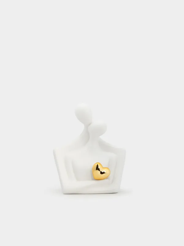 Statuette, 18 cm, porcelain P, byellow-golden, Lovers with a heart, Face, image-0