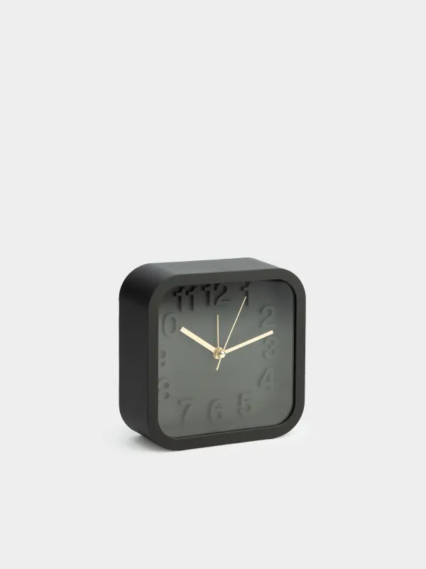 Alarm clock, 13 cm, plastic / glass, square, Black, Dial, image-1