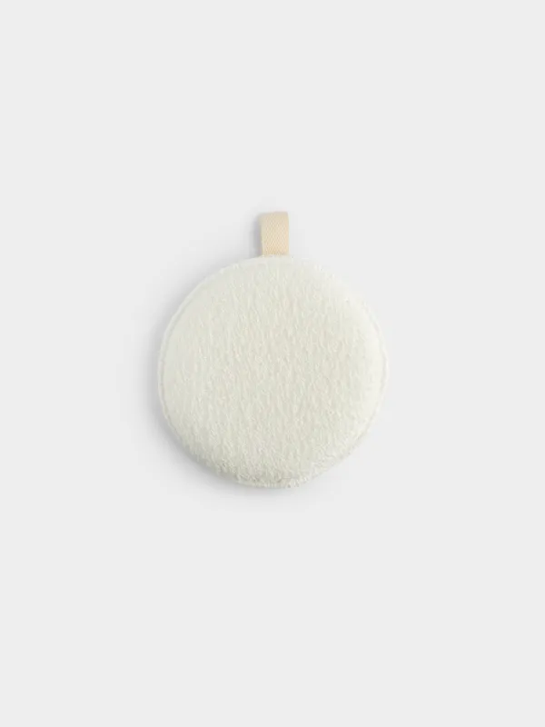 Washcloth-sponge for washing face and body, 13 cm, with holder, polyester / nylon, milky, Unique spa, image-0