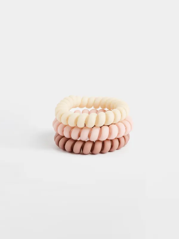 Elastic band for hair, 6 cm, 3 pcs, TPU, beige mix, Spiral, Helix, image-1