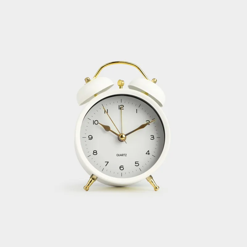 Alarm clock, 13 cm, on legs, metal, round, beige, Retro, Dial