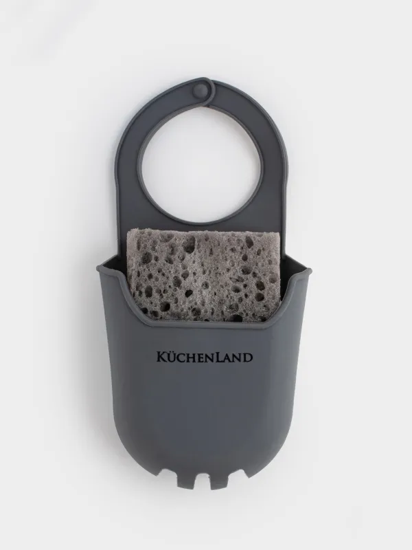 Kitchen sponge holder, 20x11 cm, hanging, with sponge, Rubber, grey, Keeping, image-0