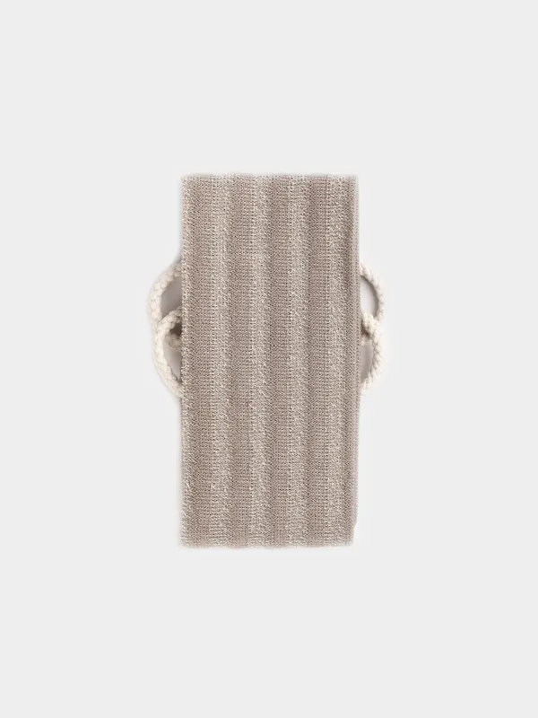 Washcloth-tape for washing the body, 70x10 cm, exfoliating, with handles, polyethylene, beige, Showy, image-1