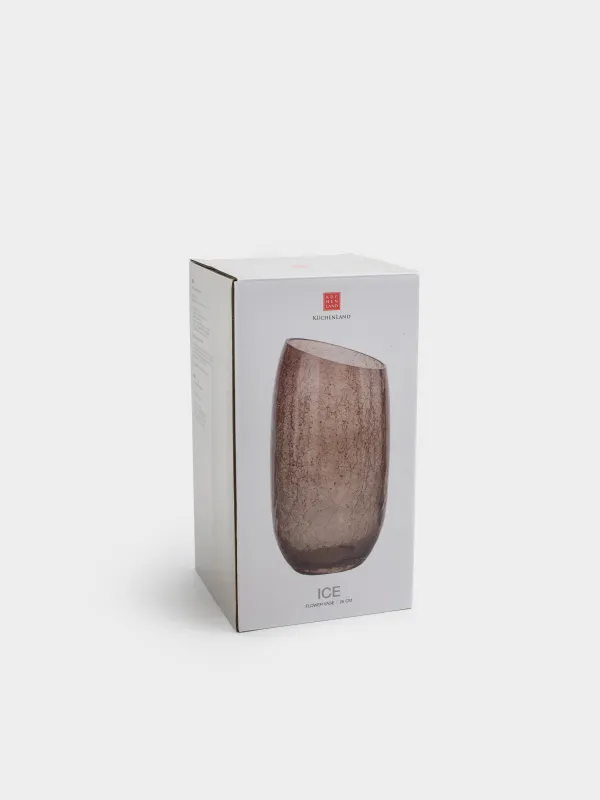 Flower vase, 26 cm, glass, brown, Craquelure, Ice, image-7