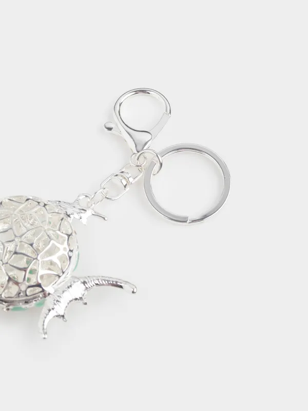 Keychain, 12 cm, metal / rhinestones, gold, Fish ball, Keychain crystal, image-3