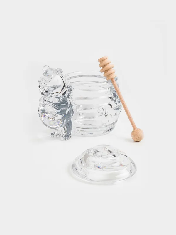 Honey jar, 270 ml, with spoon, glass/tree, Bear, Honey, image-1