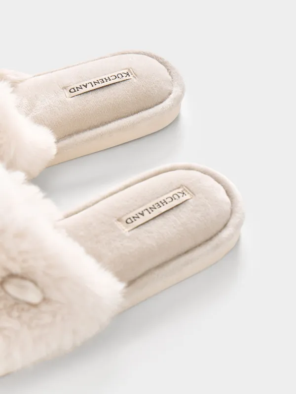 Women's slippers, homewear, size 36-37, polyester, milky, Fur, image-4