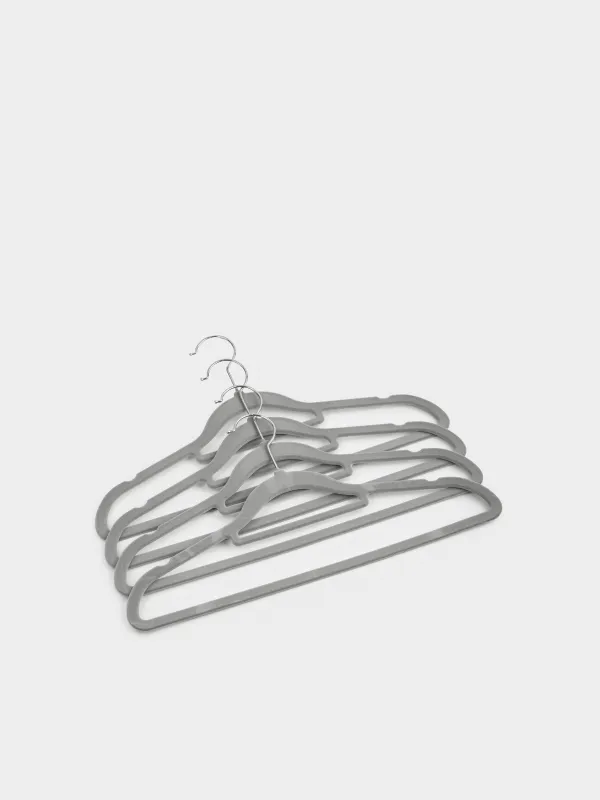 Hanger-hangers, 41 cm, 4 pcs, with a loop for ties/belts, flock, gray, Household, image-1
