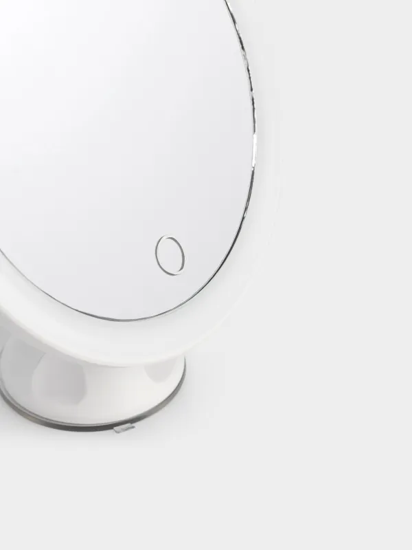 Hanging mirror, 18 cm, magnifying, with suction cups, illuminated, plastic, white, Mirror, image-6
