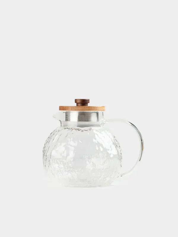 Jug, 1,4 l, with filter cap, Used glass / wood, Nautilus, image-0