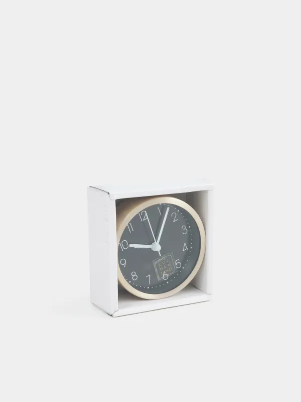 Alarm clock, 9 cm, metal / glass, round, black and white, Dial, image-5