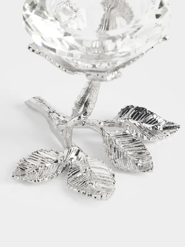 Candlestick, 9 cm, for tea / thin candle, on a leg, crystal glass / metal, Flower, Diamond, image-1