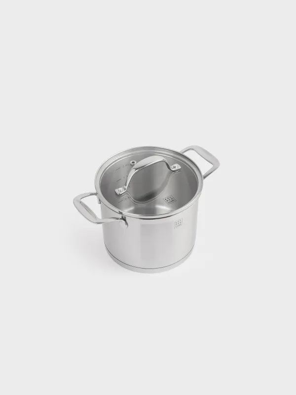 Pot, 16 cm, 2.4 l, with lid, Silver Stone, image-1