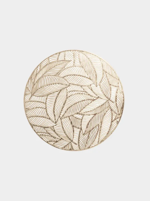 Placemat, 38 cm, PVC, round, golden, Leaves, Azhur Grid, image-0