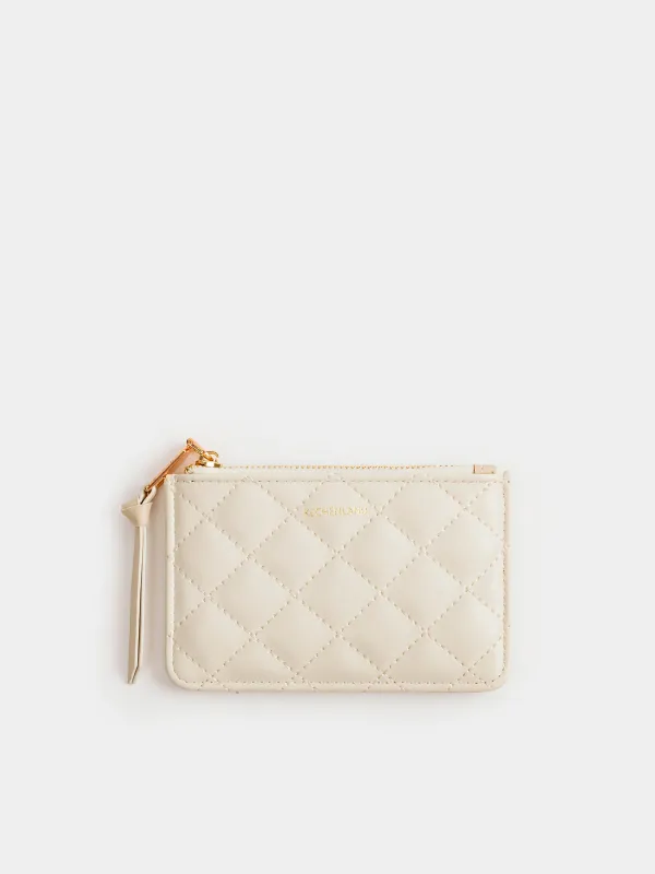 Women's wallet, 13x8 cm, with zipper, with card slots, polyurethane, milk, Quilted, image-0