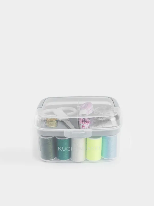 Sewing and needlework set, 13x10 cm, 40 items, in organizer, plastic / metal, gray, Thread, image-1