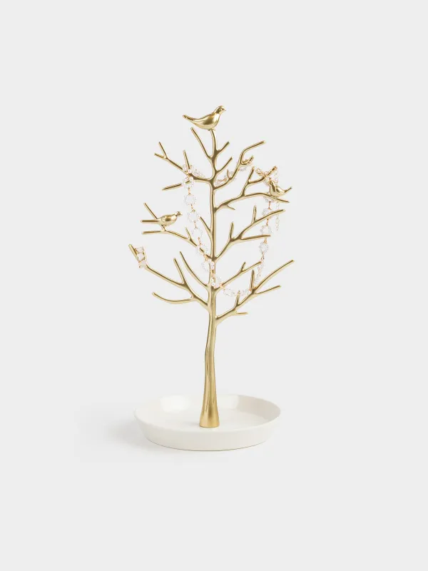 Jewelry holder, 30 cm, metal, gold, Wood with birds, Magic tree, image-3