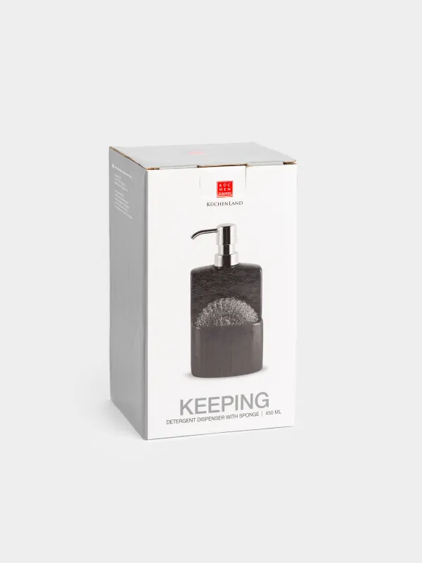 Detergent dispenser, 450 ml, organizer, with Sponge, Ceramic, black, Keeping, image-4