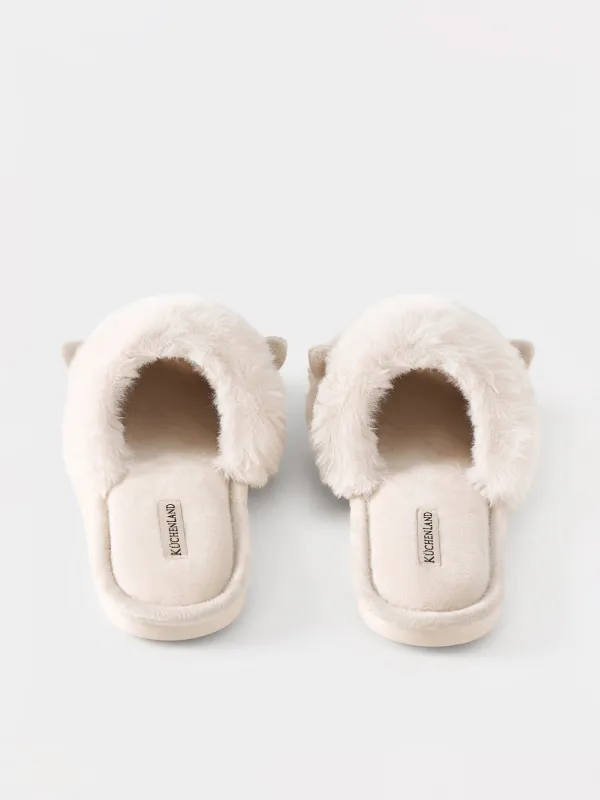 Women's slippers, homewear, size 36-37, polyester, milky, Fur, image-3