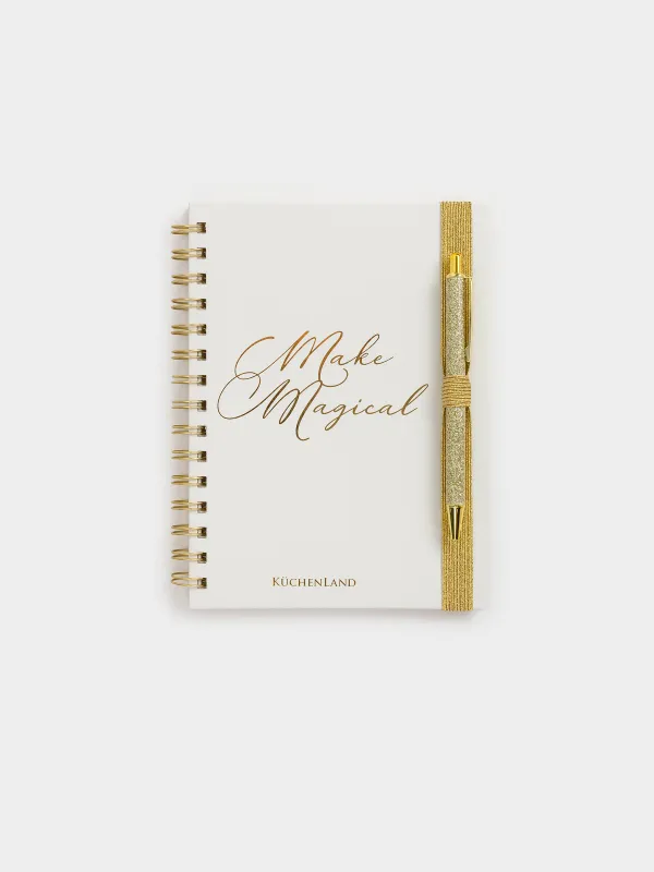 Notepad for notes, 15x20 cm, 80 l, on rings, with a pen, milky, Stationery sparkle, image-0