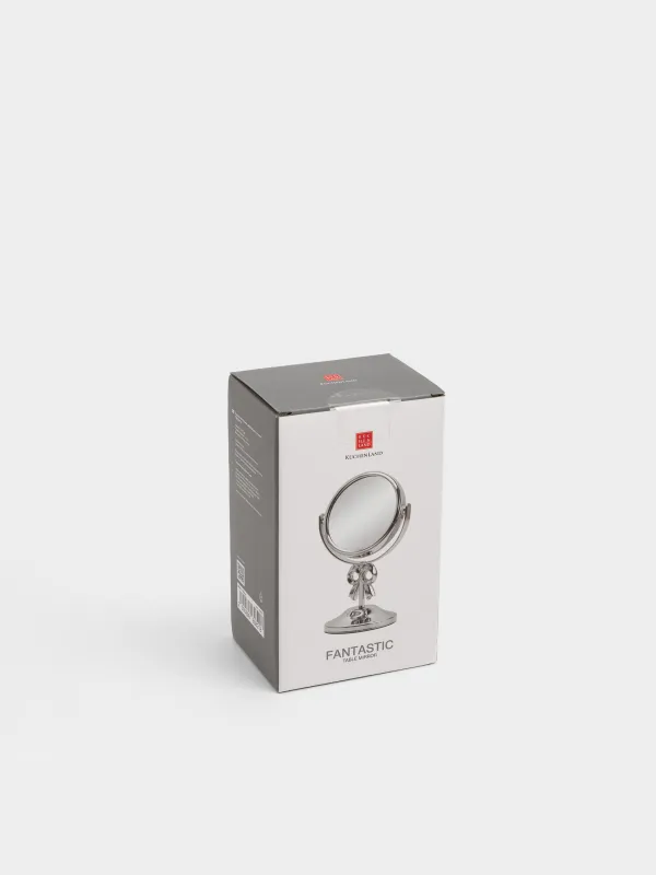 Table mirror, 16x9 / 7 cm, double-sided, on a leg, metal, round, silver, Fantastic, image-4