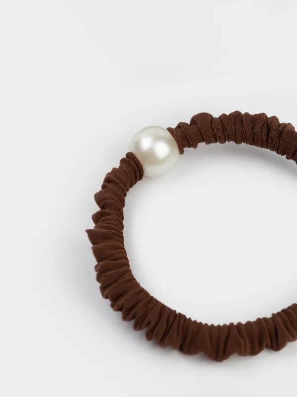 Hair tie, 5 cm, 2 pcs, polyester / plastic, black, Pearl, Pearl hair, image-1